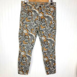 Loft Curvy Skinny Ankle Yellow Floral Pattern Jeans Size 29/8 funky Pants